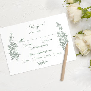 Cartons Réponse Mariage Élégant aux Roses Baroques de Sauge