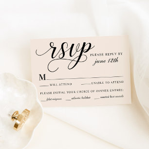 Cartons Réponse Mariage élégant avec calligraphie ivoire et repas
