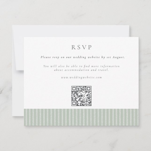 Cartons Réponse Mariage élégant avec code QR à rayures vert sauge (Devant)