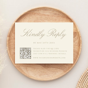 Cartons Réponse Mariage élégant avec code QR en ivoire
