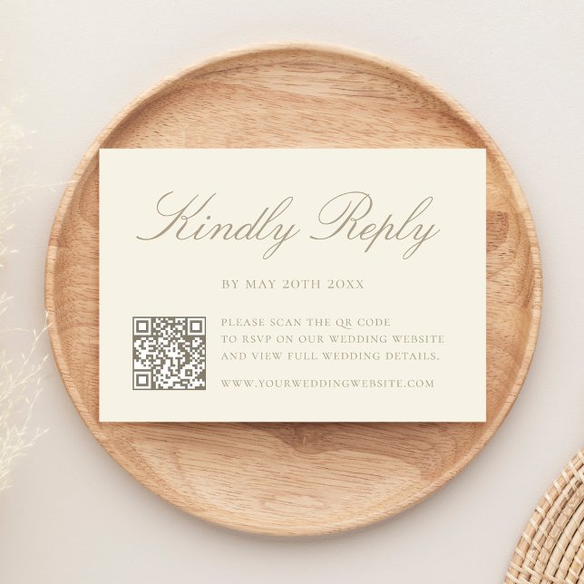 Cartons Réponse Mariage élégant avec code QR en ivoire (Créateur téléchargé)