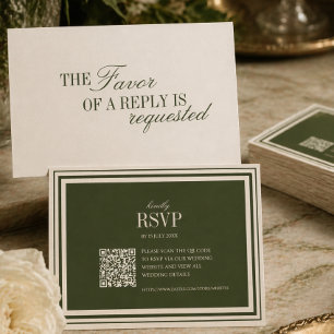 Cartons Réponse Mariage Élégant avec Code QR et Vert Olive d'Argen