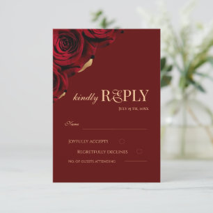 Cartons Réponse Mariage élégant avec des roses bordeaux et or