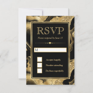 Cartons Réponse Mariage élégant avec feuille d'aluminium noire et 