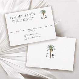 Cartons Réponse Mariage élégant avec palmier tropical monogramme