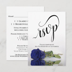Cartons Réponse Mariage élégant avec rose bleue marine à longue ti