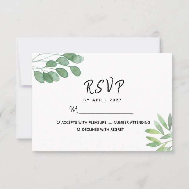 Cartons Réponse Mariage Élégant avec Verdure d'Eucalyptus (Devant)