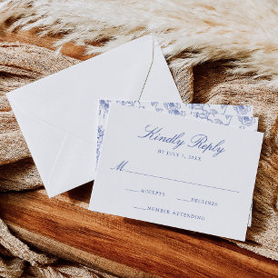 Cartons Réponse Mariage élégant bleu à motifs floraux victoriens d