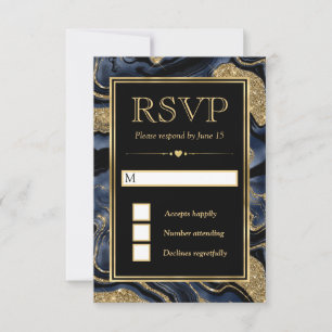 Cartons Réponse Mariage élégant bleu feuille et paillettes d'or Ag