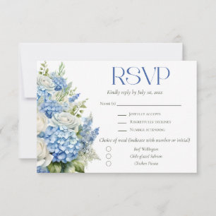 Cartons Réponse Mariage Élégant Bleu Hydrangea Choix de Repas Flor