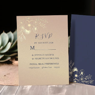 Cartons Réponse Mariage élégant bleu marine et or rose