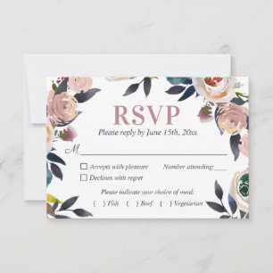 Cartons Réponse Mariage élégant bleu marine et rose poussiéreux