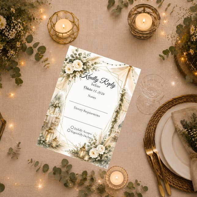 Cartons Réponse Mariage Élégant Bohème  (Créateur téléchargé)
