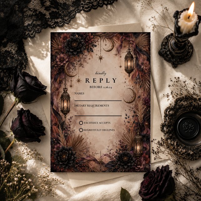 Cartons Réponse Mariage Élégant Boho Goth (Créateur téléchargé)