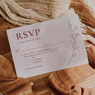 Cartons Réponse Mariage Élégant Boho Pink à feuilles minimes
