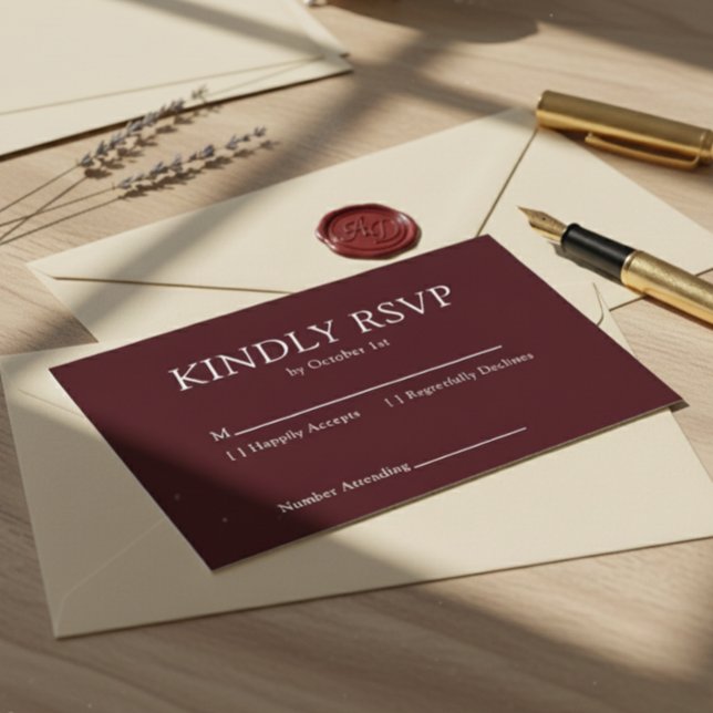 Cartons Réponse Mariage Élégant Bourgogne Profond (Créateur téléchargé)
