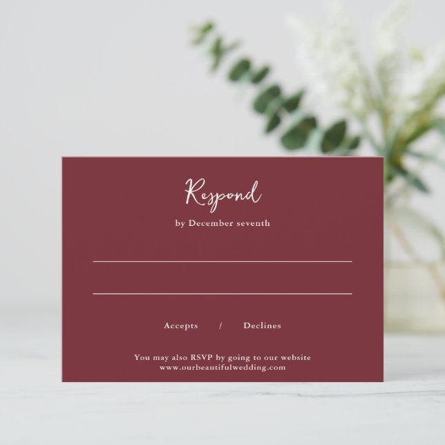 Cartons Réponse Mariage Élégant Bourgogne Propre (Debout devant)