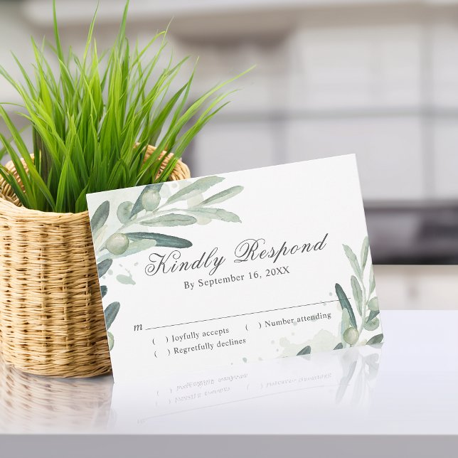 Cartons Réponse Mariage Élégant Branche de Rameau d'Olivier (Elegant Olive Sprig Branch Wedding RSVP Card)