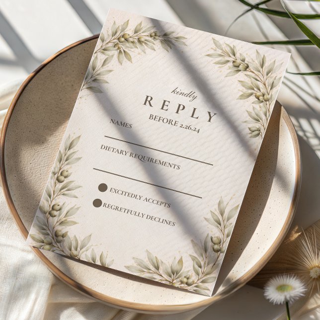 Cartons Réponse Mariage Élégant Branche d'Olivier Verdure (Créateur téléchargé)