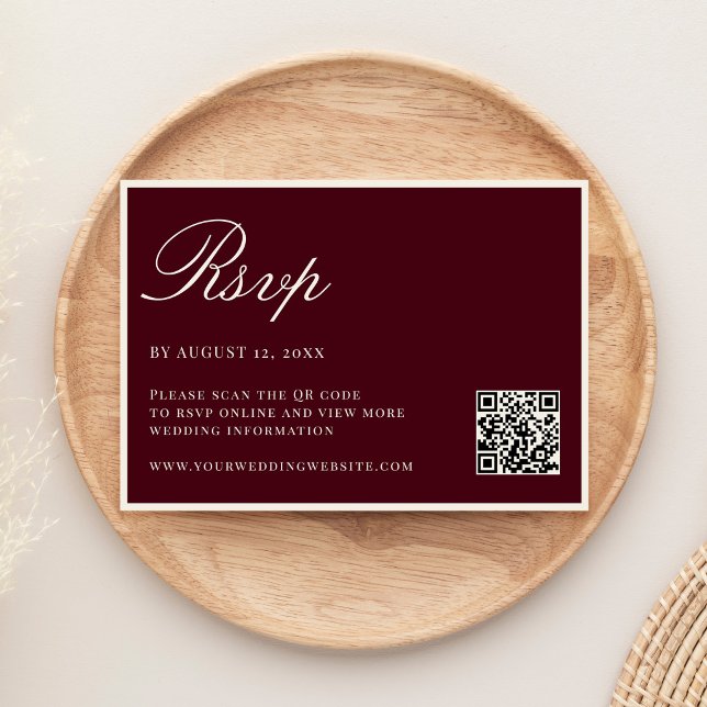 Cartons Réponse Mariage élégant Burgundy Old Money Code QR (Créateur téléchargé)
