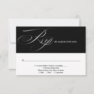 Cartons Réponse Mariage élégant chic moderne noir et blanc écritur