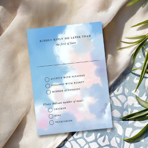 Cartons Réponse Mariage Élégant Ciel Bleu Peint Nuages Roses Gonfl