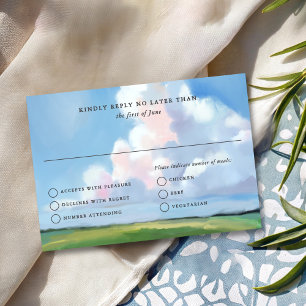 Cartons Réponse Mariage Élégant Ciel Bleu Peint Nuages Roses Gonfl