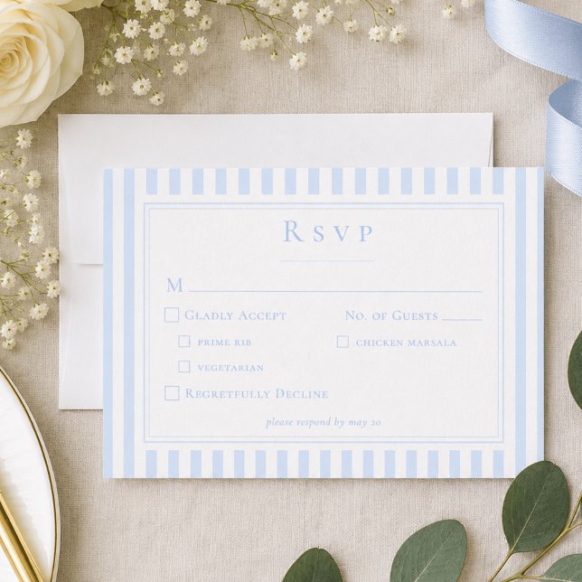 Cartons Réponse Mariage élégant classique à rayures bleues (Elegant Classic Blue Stripe Wedding RSVP Card)