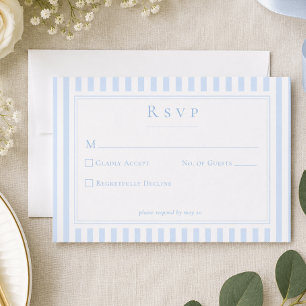 Cartons Réponse Mariage élégant classique à rayures bleues
