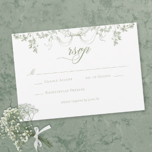 Cartons Réponse Mariage Élégant Classique avec Cadre Floral Vert S