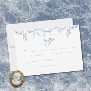 Cartons Réponse Mariage Élégant Classique Cadre Floral Bleu Poussi