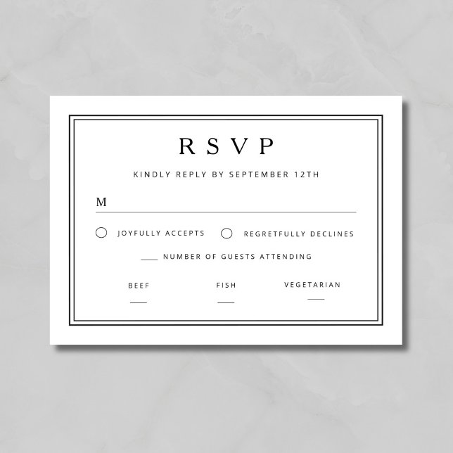 Cartons Réponse Mariage Élégant Classique Noir Et Blanc (Elegant Classic Black And White Wedding RSVP Card)