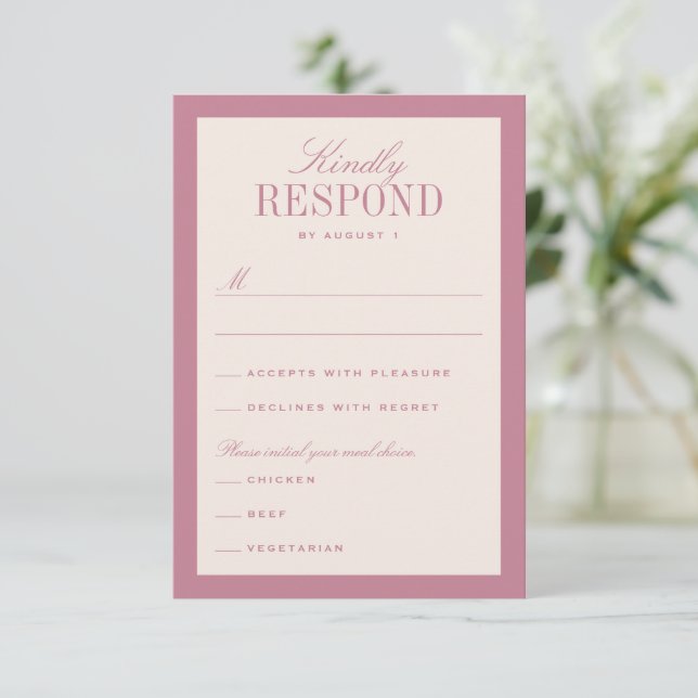 Cartons Réponse Mariage Élégant Classique Rose et Crème (Debout devant)