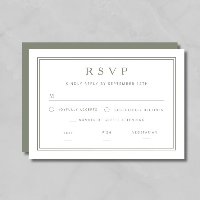 Cartons Réponse Mariage Élégant Classique Vert Sauge (Elegant Classic Sage Green Wedding RSVP Card)