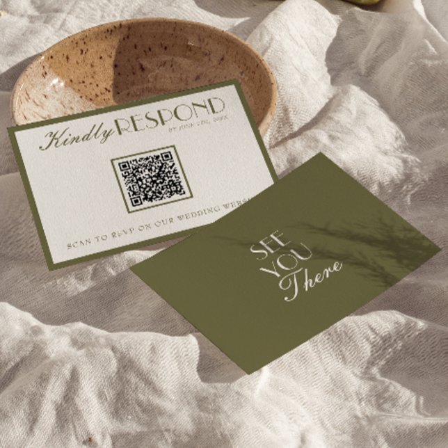 Cartons Réponse Mariage élégant Code QR Vert Olive Ancienne Fortun (Créateur téléchargé)