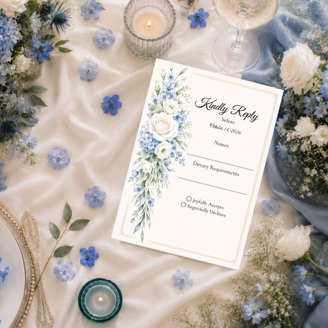 Cartons Réponse Mariage Élégant dans un Thème de Fleurs Bleu Pouss (Créateur téléchargé)