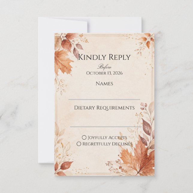 Cartons Réponse Mariage Élégant d'Automne | Mariage Rustique d'Aut (Devant)