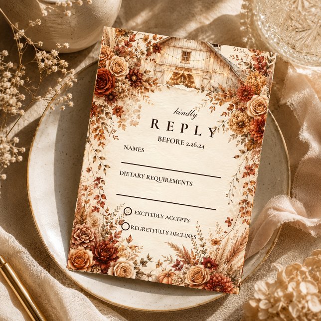 Cartons Réponse Mariage Élégant de Barn d'Automne (Créateur téléchargé)