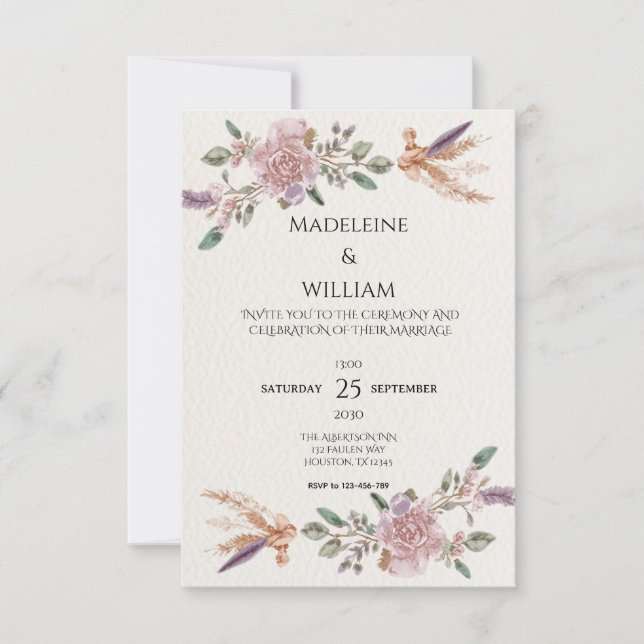 Cartons Réponse Mariage élégant de Boho rustique moderne (Devant)
