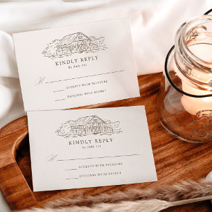 Cartons Réponse Mariage Élégant de Grange Rustique Crème et Marron