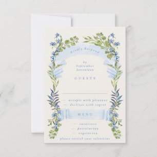 Cartons Réponse mariage élégant de printemps bleu et verdure