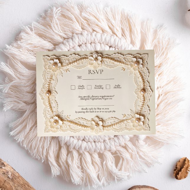 Cartons Réponse Mariage Élégant Dentelle Perle de Luxe (Créateur téléchargé)
