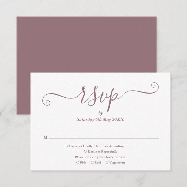 Cartons Réponse Mariage élégant écriture Mauve (Devant / Derrière)