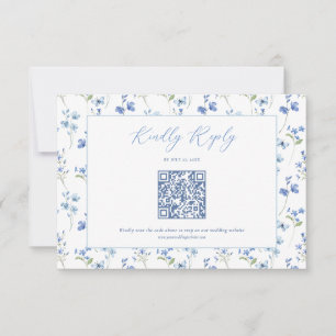 Cartons Réponse Mariage Élégant Fleur Sauvage Bleu Poussiéreux