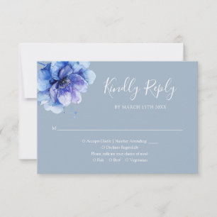 Cartons Réponse Mariage Élégant Fleuris Aquarelle Bleu Poussière