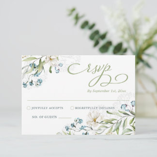 Cartons Réponse Mariage élégant, fleurs vertes et blanches
