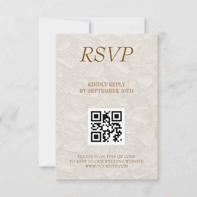 Cartons Réponse Mariage Elegant Floral Beige QR (Devant)