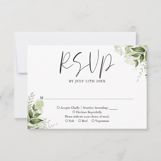 Cartons Réponse Mariage Élégant Floral de Verdure Rustique (Devant)