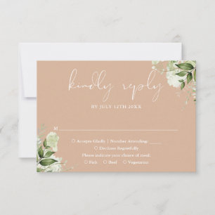 Cartons Réponse Mariage Élégant Floral Végétal Tan