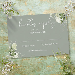 Cartons Réponse Mariage Élégant Floral Végétal Vert Sauge